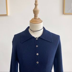 New Theory Navy Rib Knit Polo Dress 